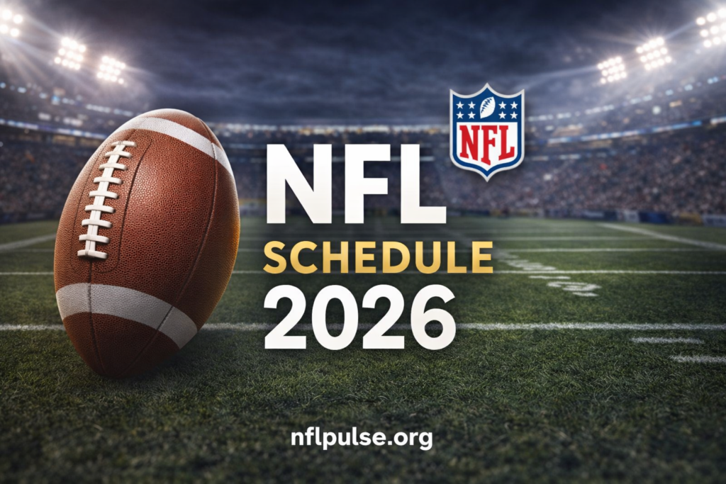NFL Schedule 2026 featured image showing football on stadium field with schedule announcement